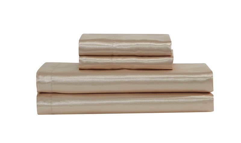MK Home Mk Collection Soft Silky Satin Solid Color Deep Pocket Sheet Set (Champagne, California King) - Image 2